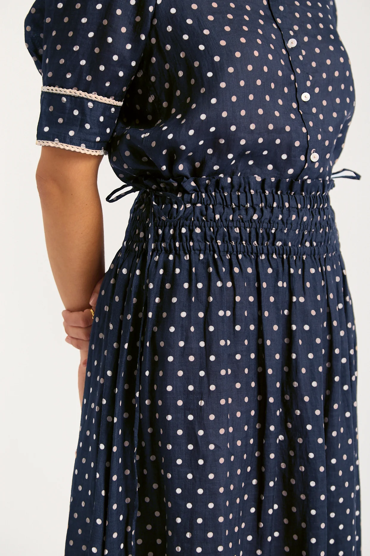 Sylvie Ramie  Skirt In Navy/Ivory Spot - Image 3